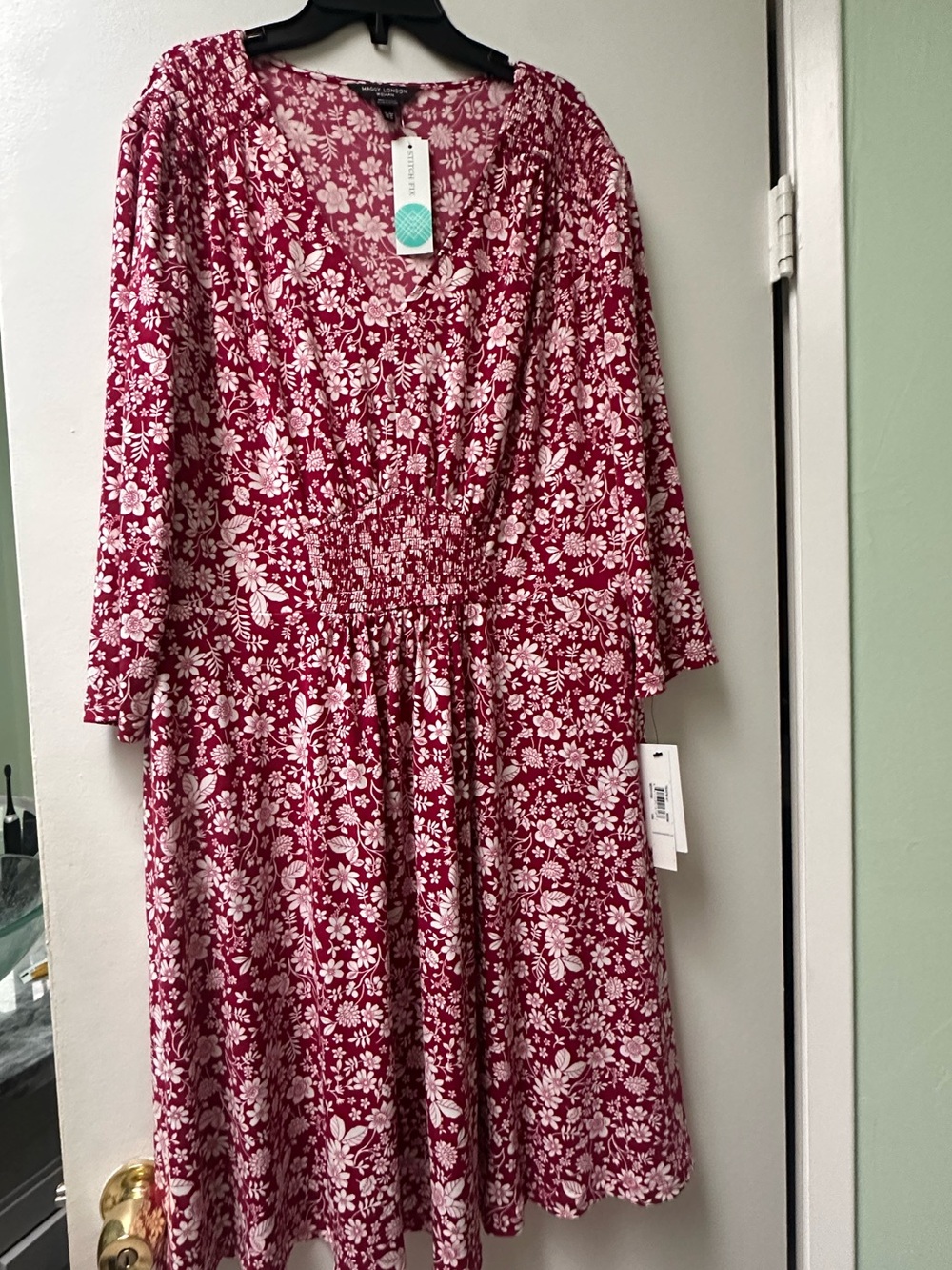 Maggy London Pink Floral V-Neck Midi Dress (Stitchfix)